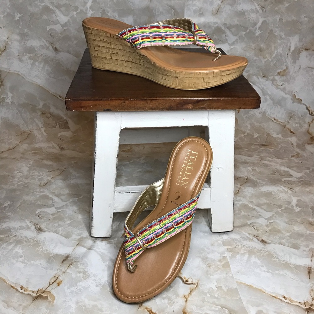 ITALIAN SHOEMAKERS | Rainbow Wedge Sandals Size 9